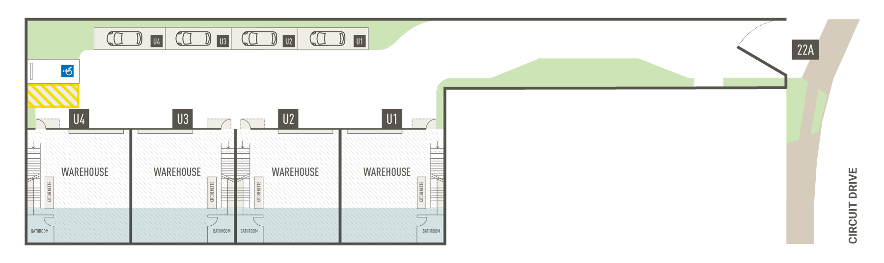 Layout of the Community Title Warehouses Ground Floor Site Plan at Six Philips